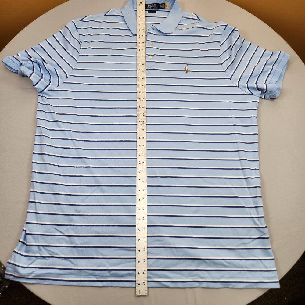Polo Ralph Lauren Soft Polo Shirt Mens 2XL Blue Striped Classic Fit Flesh Pony - Picture 6 of 8